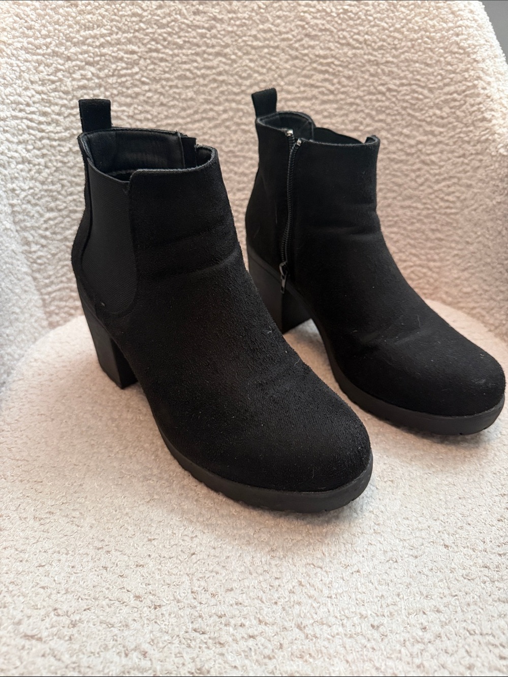 Black Suede Block Heel Ankle Boots - Women